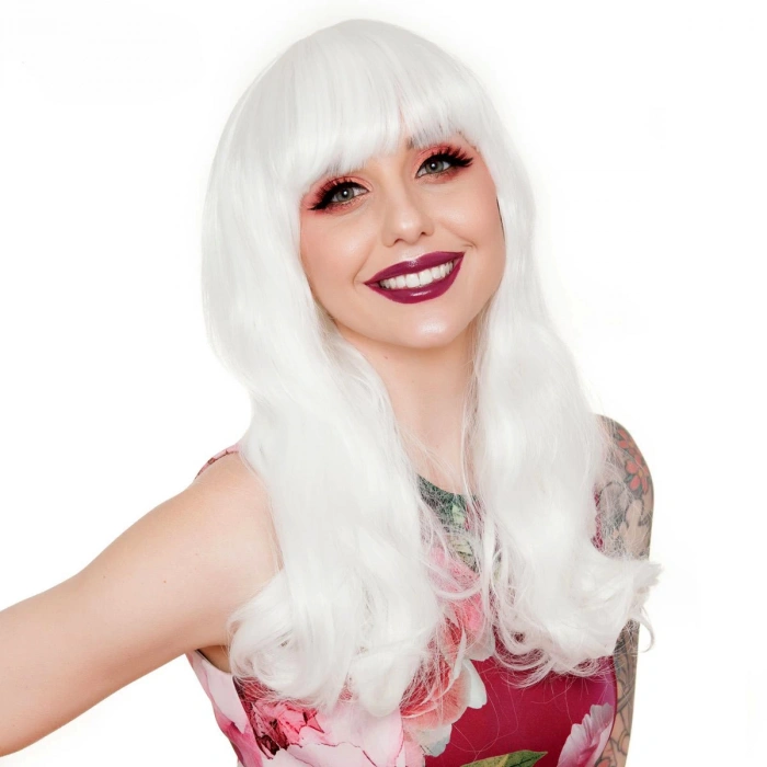 Beyaz Renk Kahküllü Dalgalı Uzun Parti Peruğu (5148)