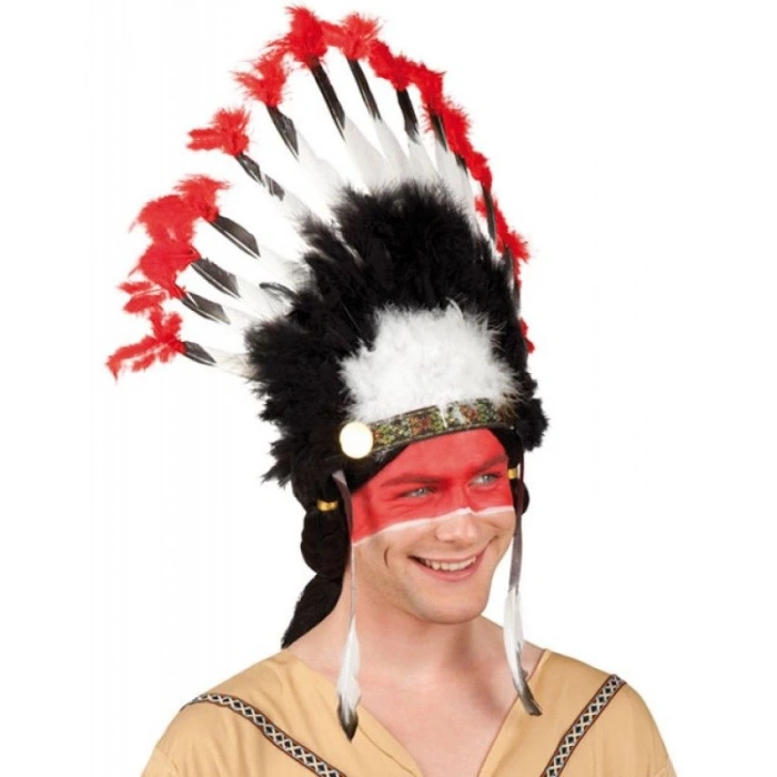 Beyaz Tüylü Siyah Kırmızı Büyük Hintli Kızılderili Başlığı (5148)
