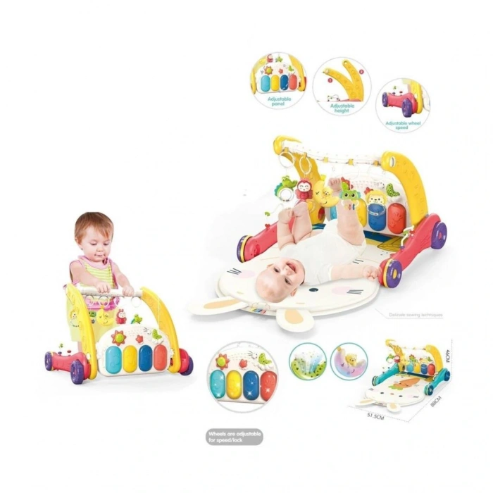 BIB6016- Vardem Piyanolu Bebek Yürüteci ve Tavşan Desenli Kırmızı Oyun Halısı  2 in 1