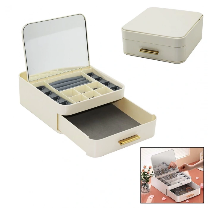 Çek-bırak=aç-kapa20x22 - Y:8.5cmaynalı Takı Organizer Çekmece+1 Kat-10 Bölme (5148)