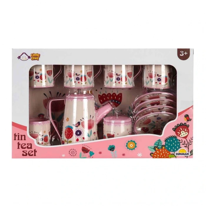 Çiçek Desenli Metal Çay Seti 12 Parça