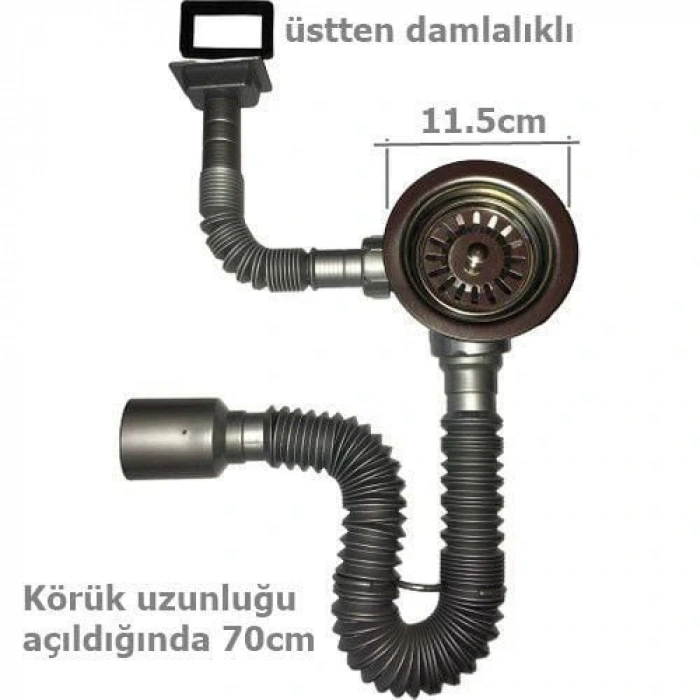 Timion Çöpmak Kapalı Taşmalı Körüklü Evye Sifonu 50 Mm