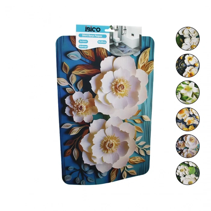 Dikdörtgen - Desenli   38x85cm   Su Emici - Sihirli  Banyo Paspası  Elastik (5148)