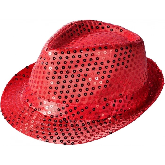 Timion Disko Star Kırmızı Payetli Fötr Şapka Yetişkin Boy