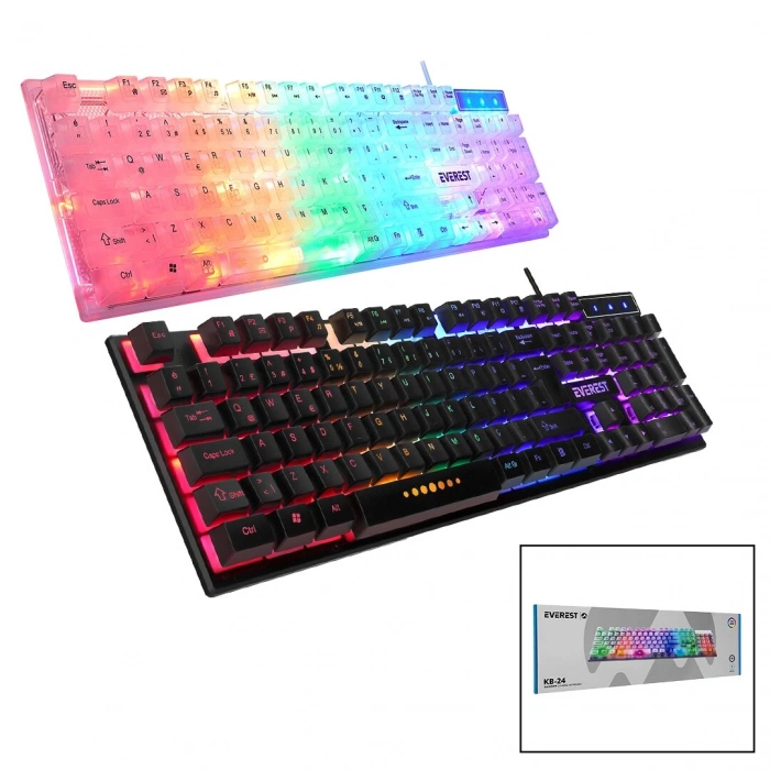 Everest Kb-24  Gökkuşağı Işıklı   Usb Kablolu  Oyuncu Klavye  155cm Kablo (5148)