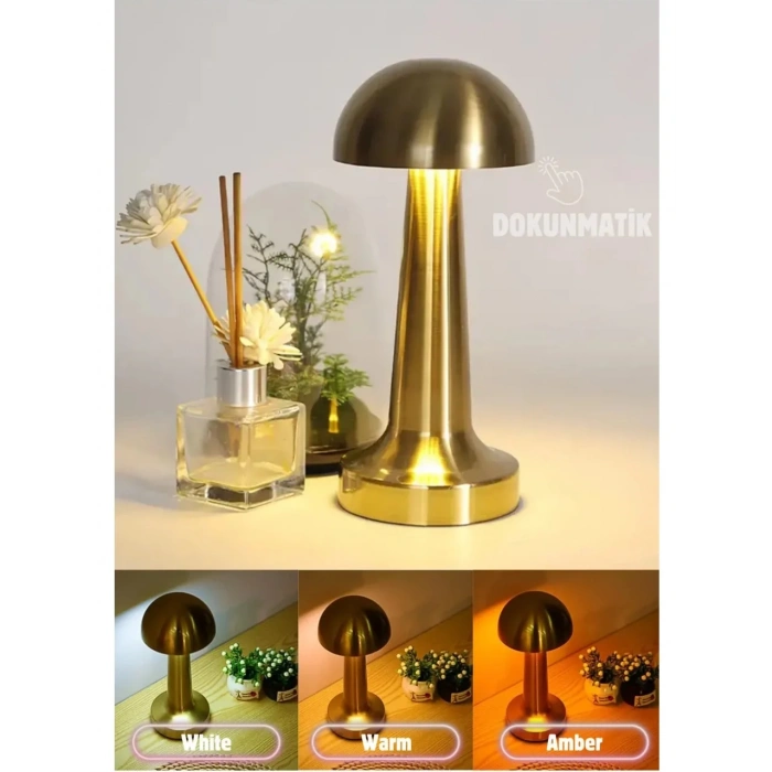 Forlife Dekoratif Şarjlı Led Mantar Masa Lambası Gold Fl-8055 (5148)