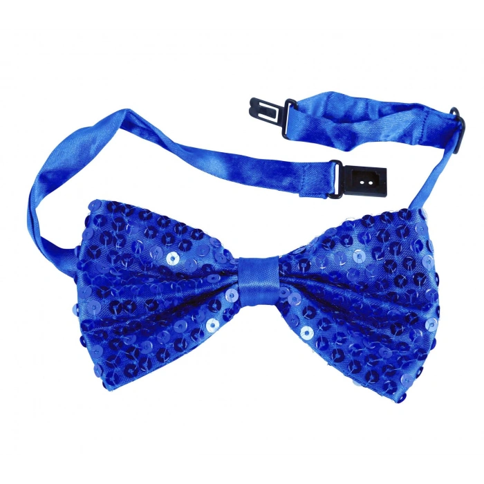 Gece Işıltısı Mavi Payetli Pullu Papyon 7x2 cm (5148)