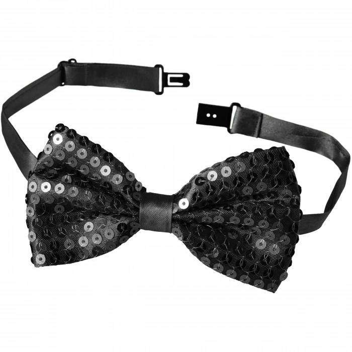 Gece Işıltısı Siyah Payetli Pullu Papyon 7x2 cm (5148)