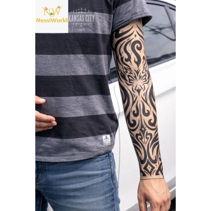 Giyilebilir Kol Dövmesi Çorap Dövme 3D Baskılı Kol Bacak Dövme 2 Adet Model 11