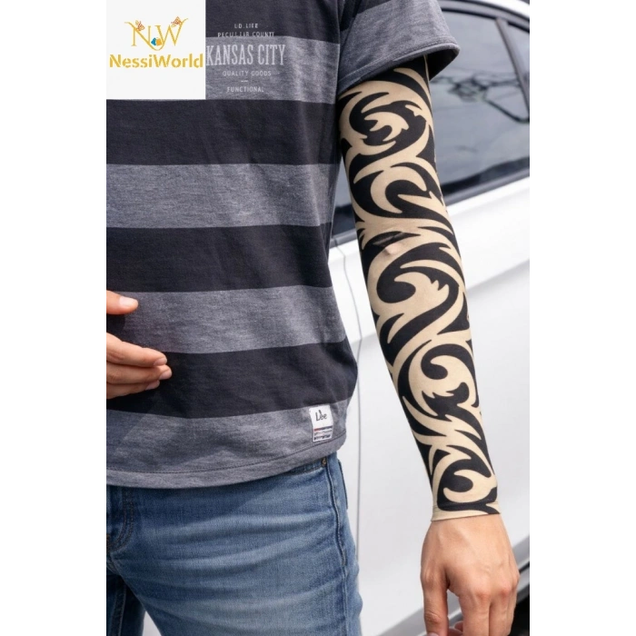 Giyilebilir Kol Dövmesi Çorap Dövme 3D Baskılı Kol Bacak Dövme 2 Adet Model 14