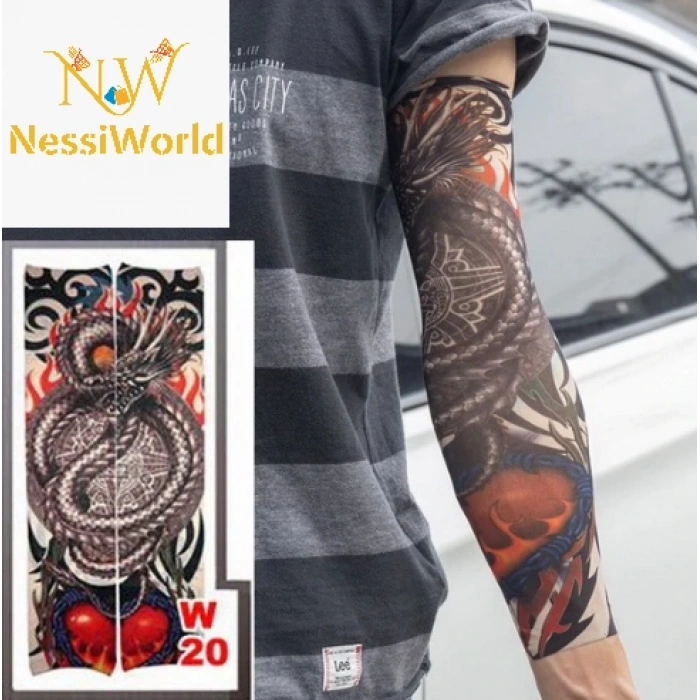 Giyilebilir Kol Dövmesi Çorap Dövme 3D Baskılı Kol Bacak Dövme 2 Adet Model 7