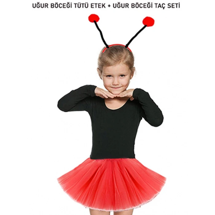 Gösteriler İçin Kırmızı Uğur Böceği Tütü Etek ve Kırmızı Uğur Böceği Taç Seti (5148)