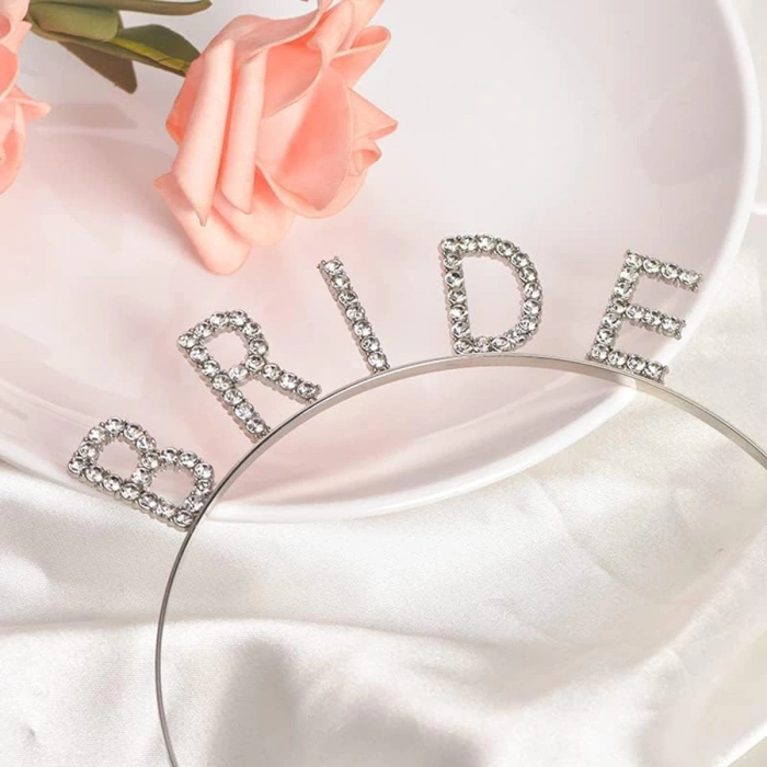 Gümüş Renk Bekarlığa Veda Kristal Taş Bride Tacı İthal 16x10 cm (5148)