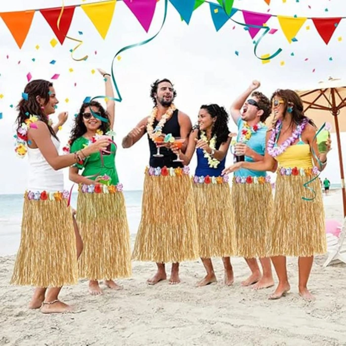 Timion Hawaii Tarzı Hula Eteği – 60 cm Hasır Naturel Etek