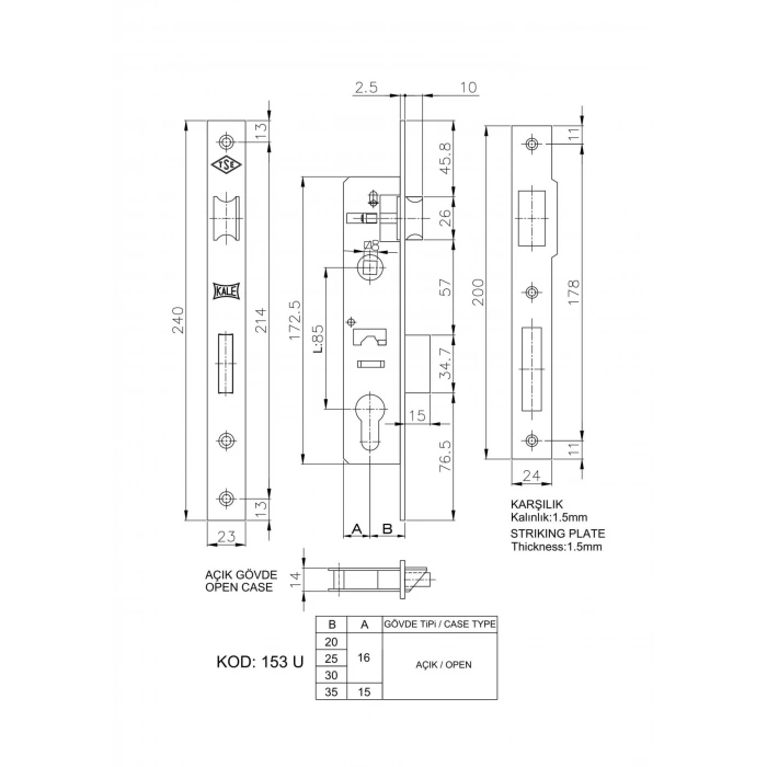 Timion Kale 153 U 25 Mm Dilli Silindirli Kilit