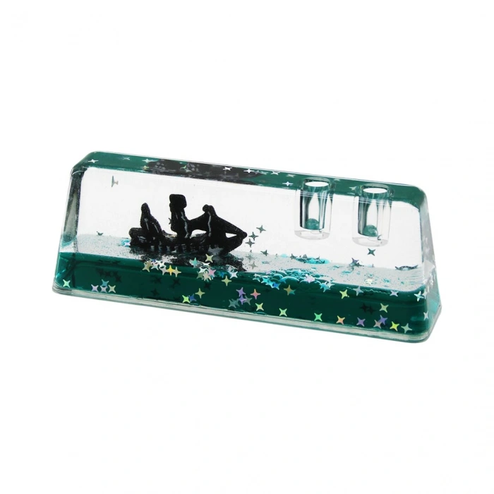 Kalemlikli Yeşil Su -yıldızlı D.gen Mika Yüzen Batmayan Gemi Dekoratif Akvaryum 5x14x2.5-3.5cm (5148)