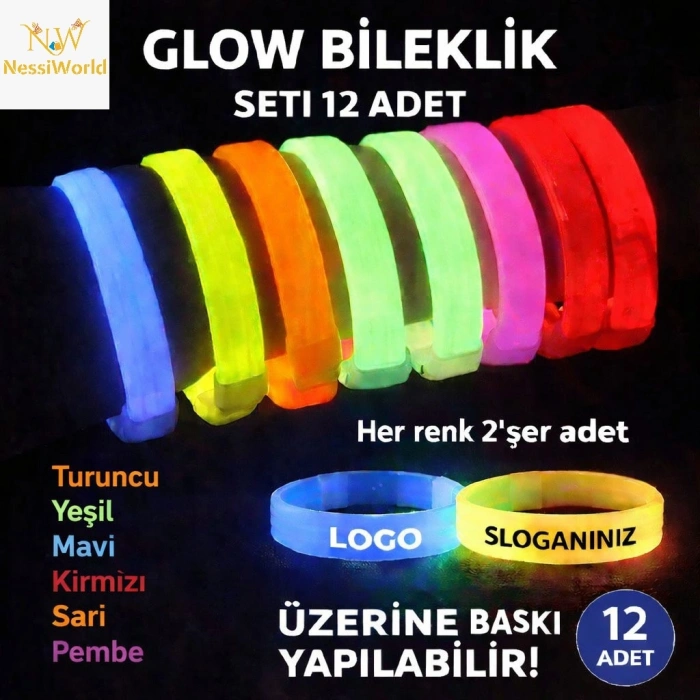 Timion Kalın Bileklik 12’li Set | Baskıya Uygun Renkli Model