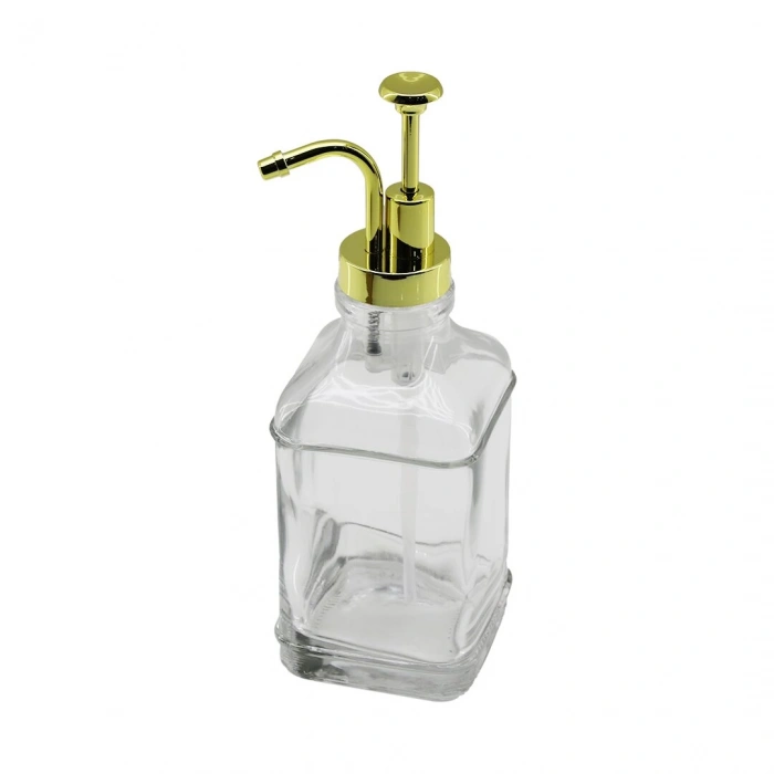 Kare Cam Şişe - Şeffaf Sıvı Sabunluk 500ml Pompa - Musluk Ayrık Model Başlı (5148)