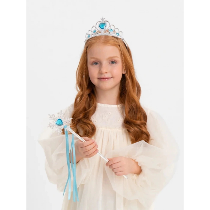 Karlar Ülkesi Elsa Mavi Kalp Tacı ve Kar Temalı Asa Seti (5148)