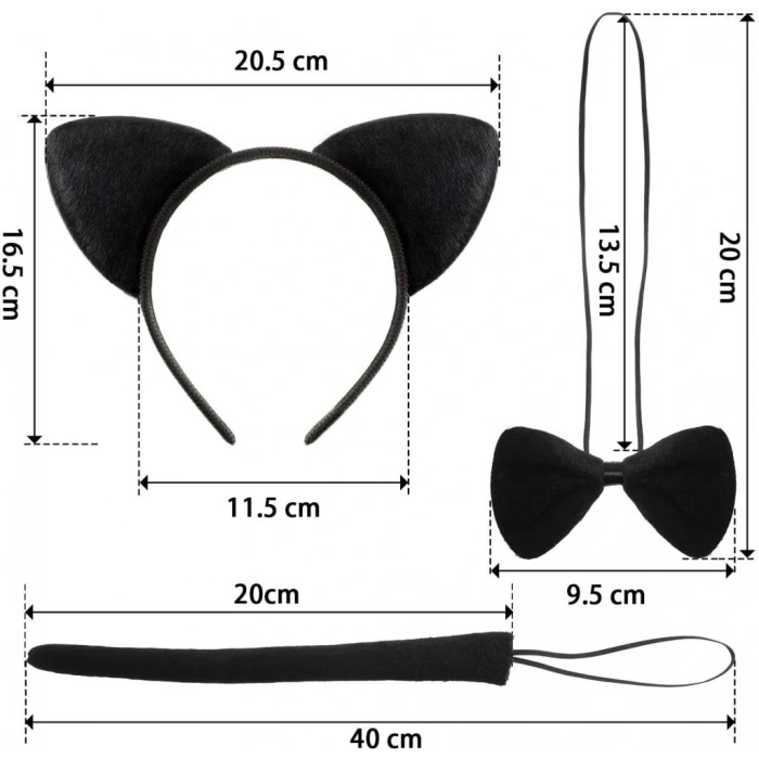 Timion Kedi Kostüm Taç Kuyruk Papyon Seti 1 Adet