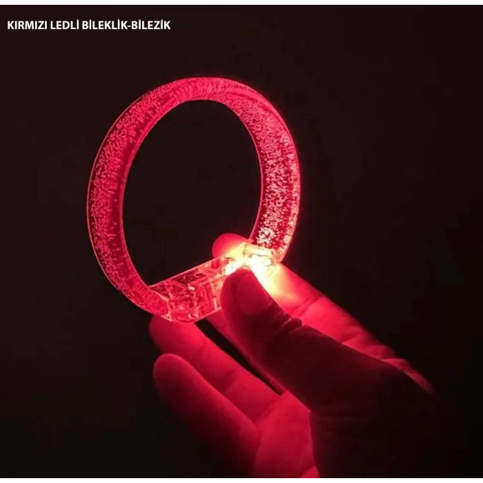 Kırmızı Led Işıklı Baskı Yapılabilen Pilli Bileklik Bilezik 1,5 cm Genişlik (5148)
