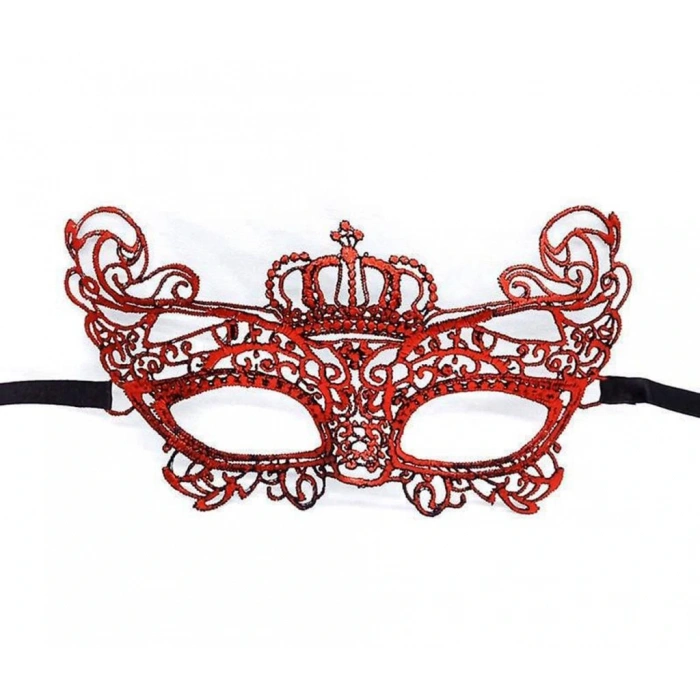 Timion Kırmızı Renk Dantel Örgü İşlemeli Parti Maskesi Model 2