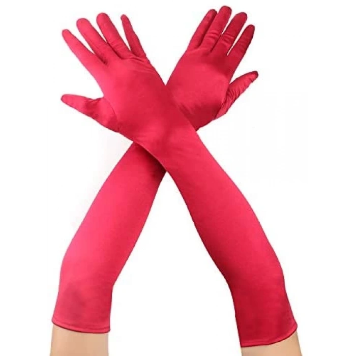 Kırmızı Renk Dirseğe Kadar Uzun Kumaş Eldiven 40 cm (5148)