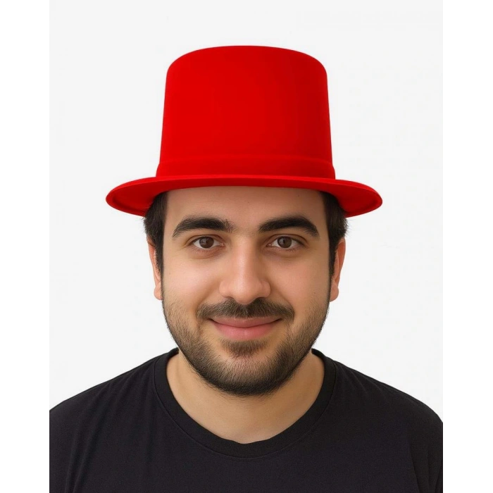 Kırmızı Renk Plastik Nubuk Kadife Kaplama Fötr Şapka 11 cm