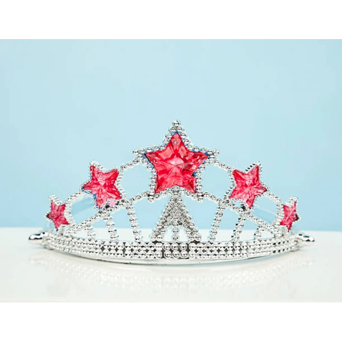 Kırmızı Yıldız Taşlı Plastik Kraliçe Prenses Elsa Tacı Çocuk Boy (5148)
