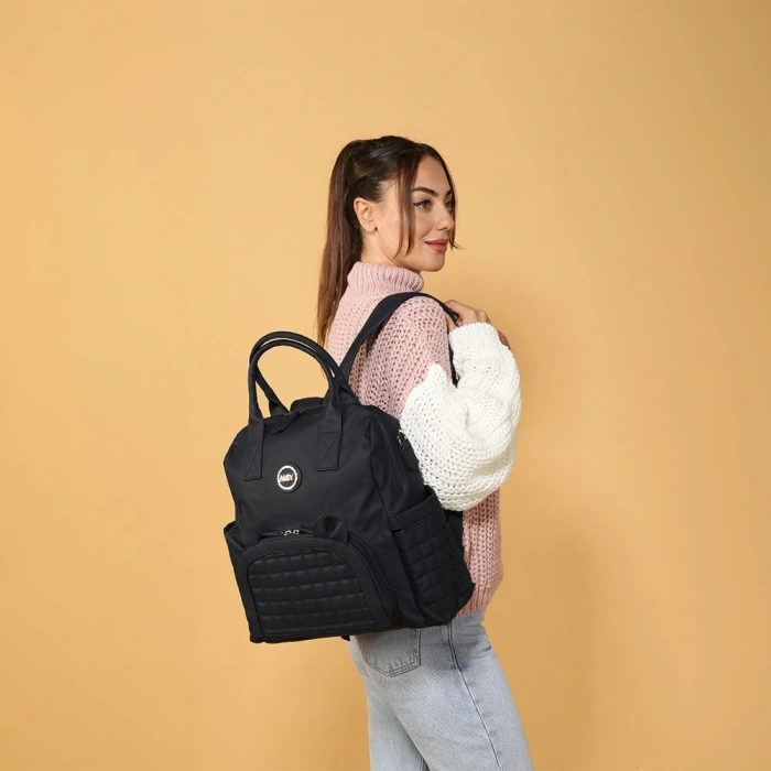 Timion Kitty Deri Anne Bebek Bakım Sırt Çantası 7271 Siyah