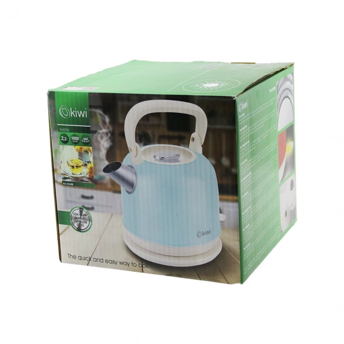 Kiwi Kk-3340b Mavi Nostalji Demlik Modelçelik Kettle Su Isıtıcı 2.2lt 1800w Paslanmaz Çelik Gövde- Gizli Resiztans (5148)
