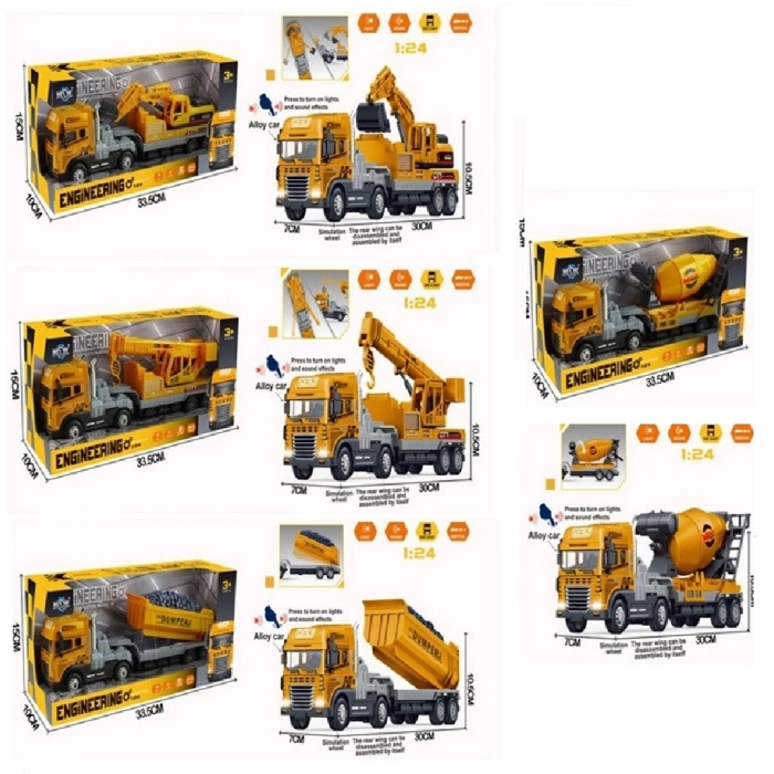 Timion KLX800-248 Sürtmeli Işıklı Müzikli 1:24 Kazıcı Taşıyan Tır -Adet Fiyatıdır