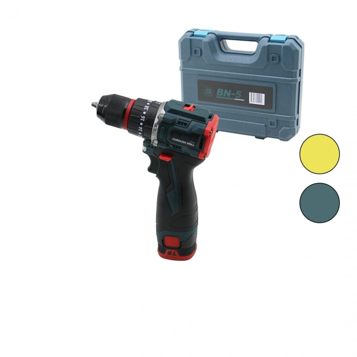 KÖMÜRSÜZ SARI VEYA  MAVİ RENK ŞARJLI DARBELİ MATKAP - UÇ SETİ 1550 RPM24V - 5.0 Ah2-BATARYA (5148)