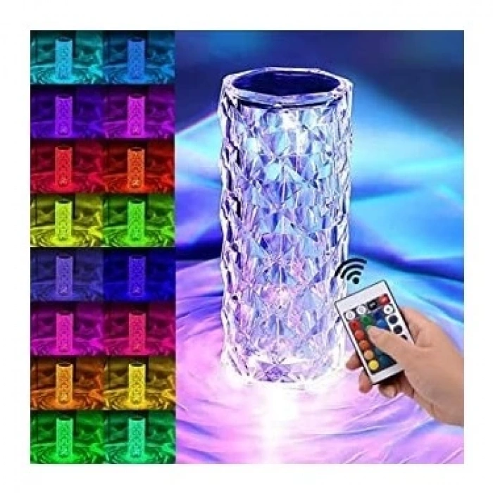 Kristal Elmas Masa Lambası 16 Renk Usb Şarjlı Dokunmatik (5148)