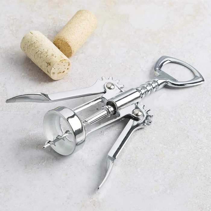 Krom Tirbuşon - 2 Fonksiyonlu Paslanmaz Metal (5148)