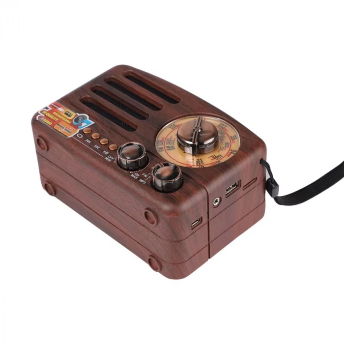 Küçük Boy Retro, Nostaljik, Ahşap Tasarım Bluetooth Hoparlörlü, Şarjlı, Taşınabilir Büyük Döndürülebilen Düğmeli Fm/am Destekli Radyo Ns3380 (5148)