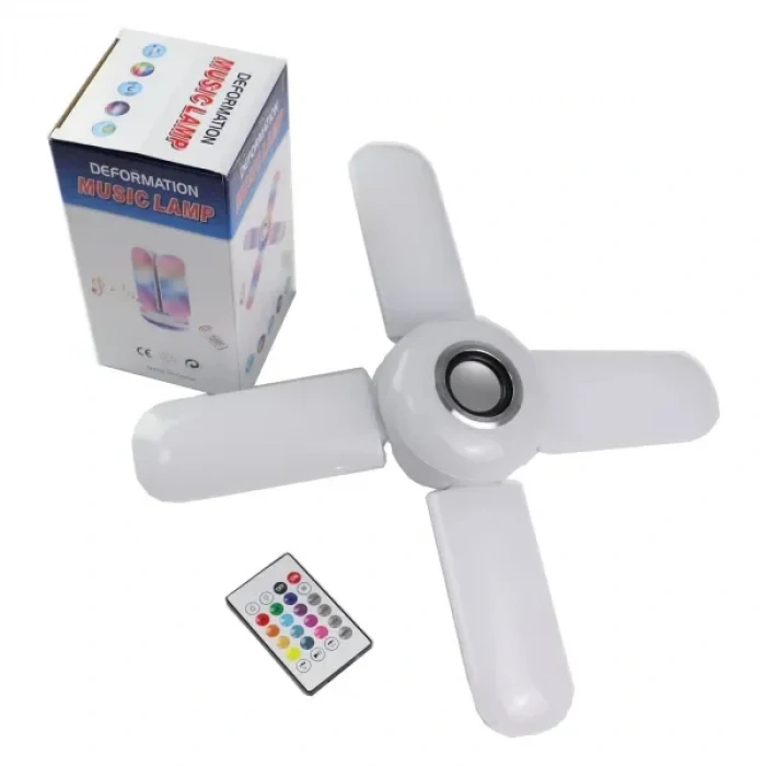 Timion Lamba 4 Kanatlı E27 Duya Takılan Kumandalı Katlanabilir Led Müzik Lamba Işığı Avize Bluetooth Hoparlör (5148)