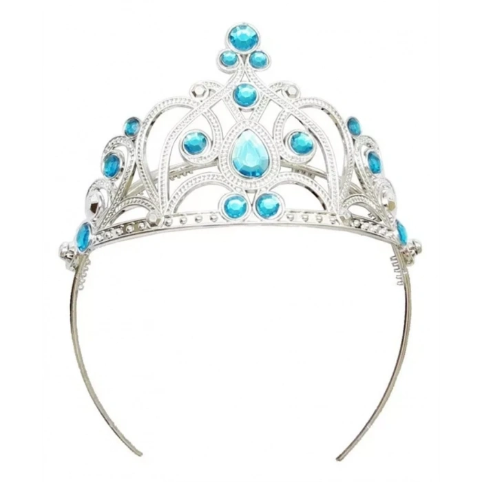 Mavi Taşlı Elsa Çocuk Tacı Prenses Tacı Kraliçe Tacı 16x14cm NessiWorld