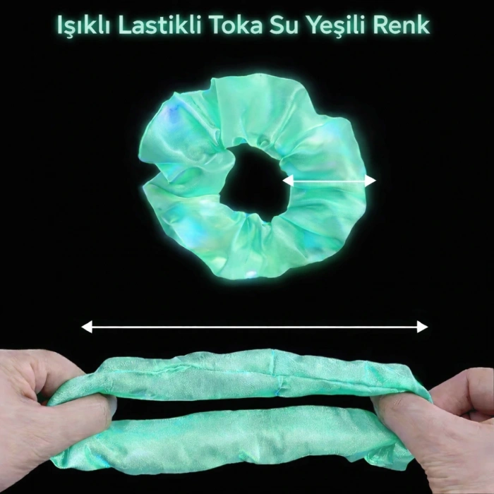 Mint Yeşili Renk Led Işıklı Lastikli Saç Tokası - 3 Modlu Festival  Parti Saç Tokası