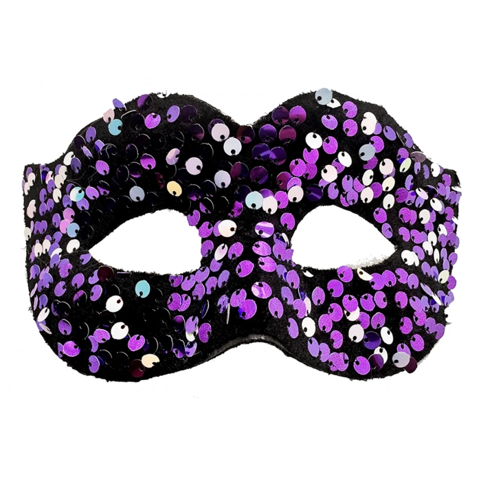 Mor Renk Arkadan Lastikli Pul Payet İşlemeli Balo After Parti Maskesi (5148)