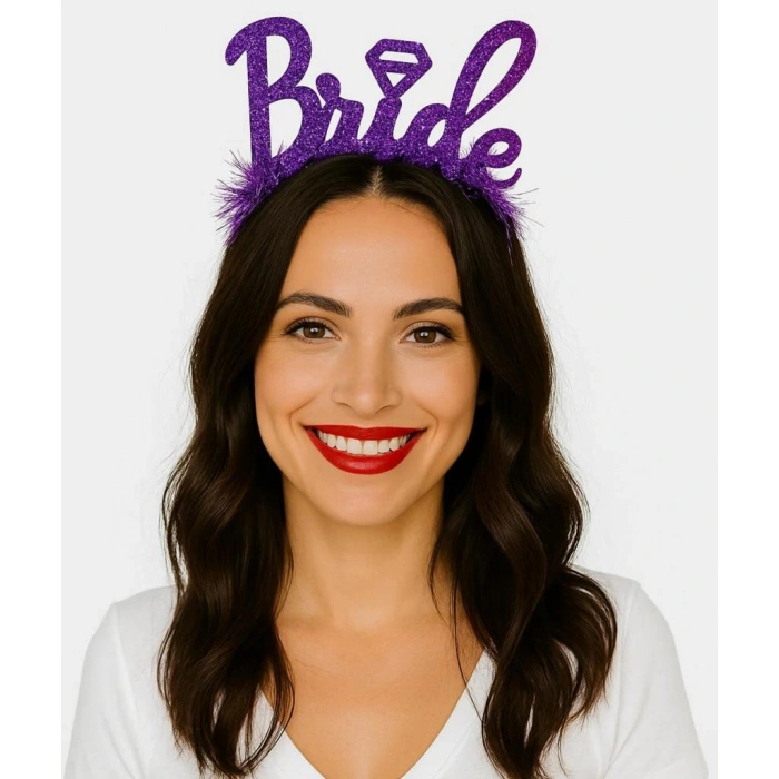 Mor Renk Bekarlığa Veda İtalik Yazı Alyanslı Bride Taç