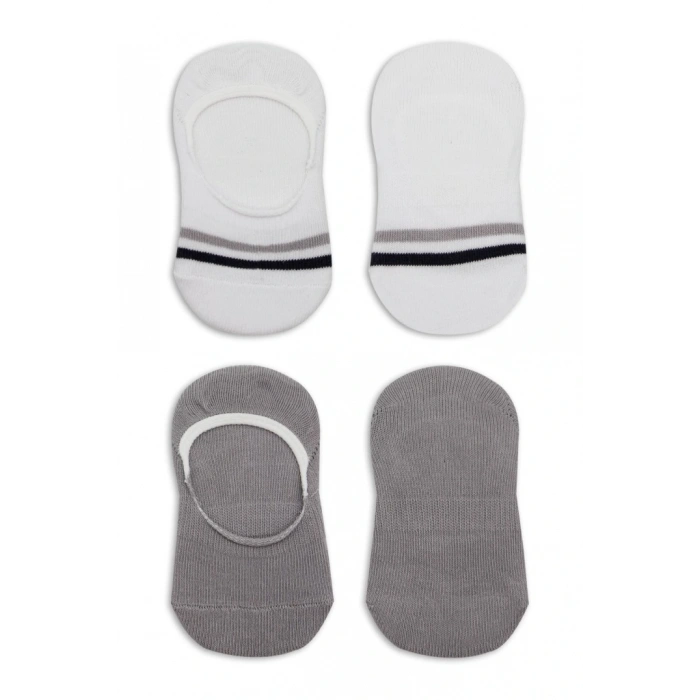 NessiWorld 2Li Penye Babet Silikon Çemberli Çorap 30102 Gri Beyaz