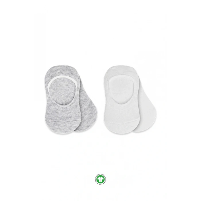 NessiWorld 2Li Penye Babet Silikonlu Basic Çorap 30104 Gri Beyaz