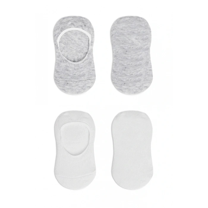 NessiWorld 2Li Penye Babet Silikonlu Basic Çorap 30104 Gri Beyaz