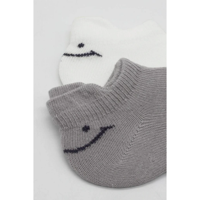 NessiWorld 2Li Sneakers Smile Penye Çorap BS20106 Gri Ekru