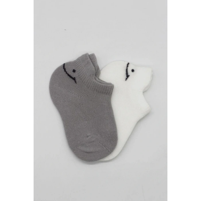 NessiWorld 2Li Sneakers Smile Penye Çorap BS20106 Gri Ekru