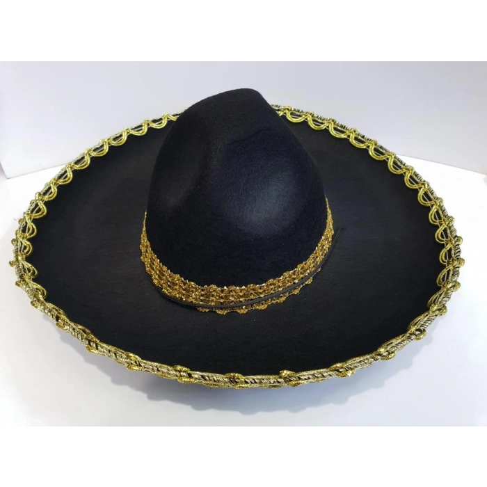 Timion NessiWorld Altın Renk Şeritli Meksika Mariachi Latin Şapkası 55 cm Çocuk