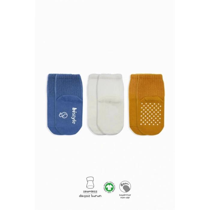 NessiWorld Basic Kaymaz Penye Soket Çorap 3Lü BS10107 İndigo Ekru Hardal(ADET FİYATIDIR)