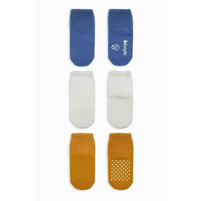 NessiWorld Basic Kaymaz Penye Soket Çorap 3Lü BS10107 İndigo Ekru Hardal(ADET FİYATIDIR)