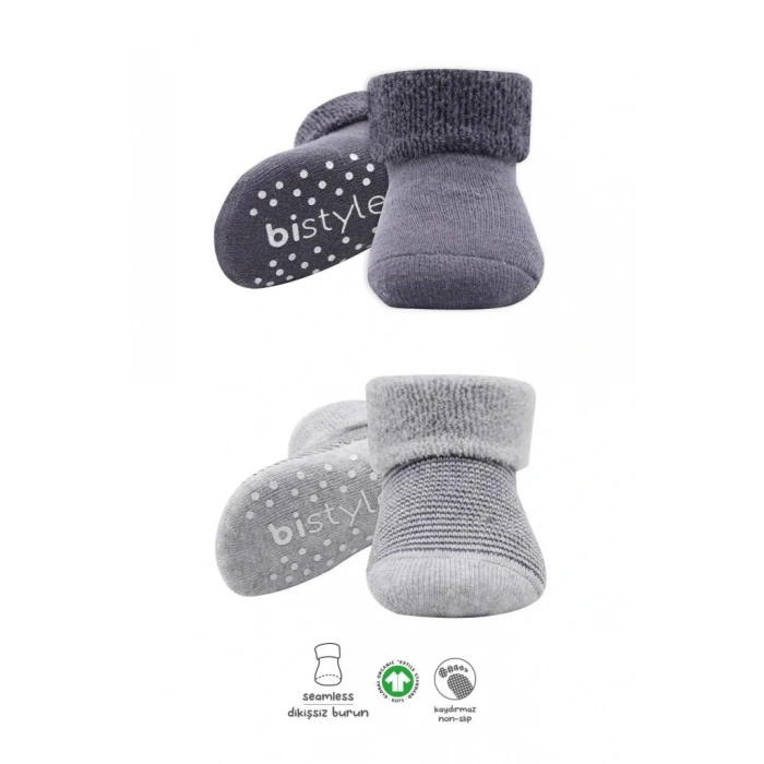 NessiWorld Çemberli Kaymaz Havlu Soket Çorap 2Li BS10503 Gri-Antrasit(ADET FİYATIDIR)